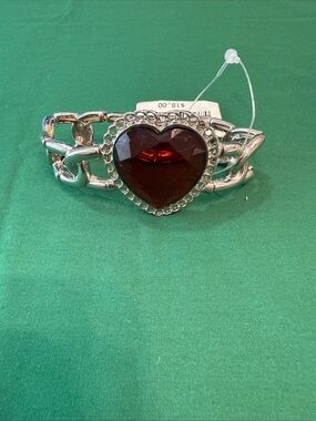 jcpenney Silver-Tone Bracelet with Red Heart Gem